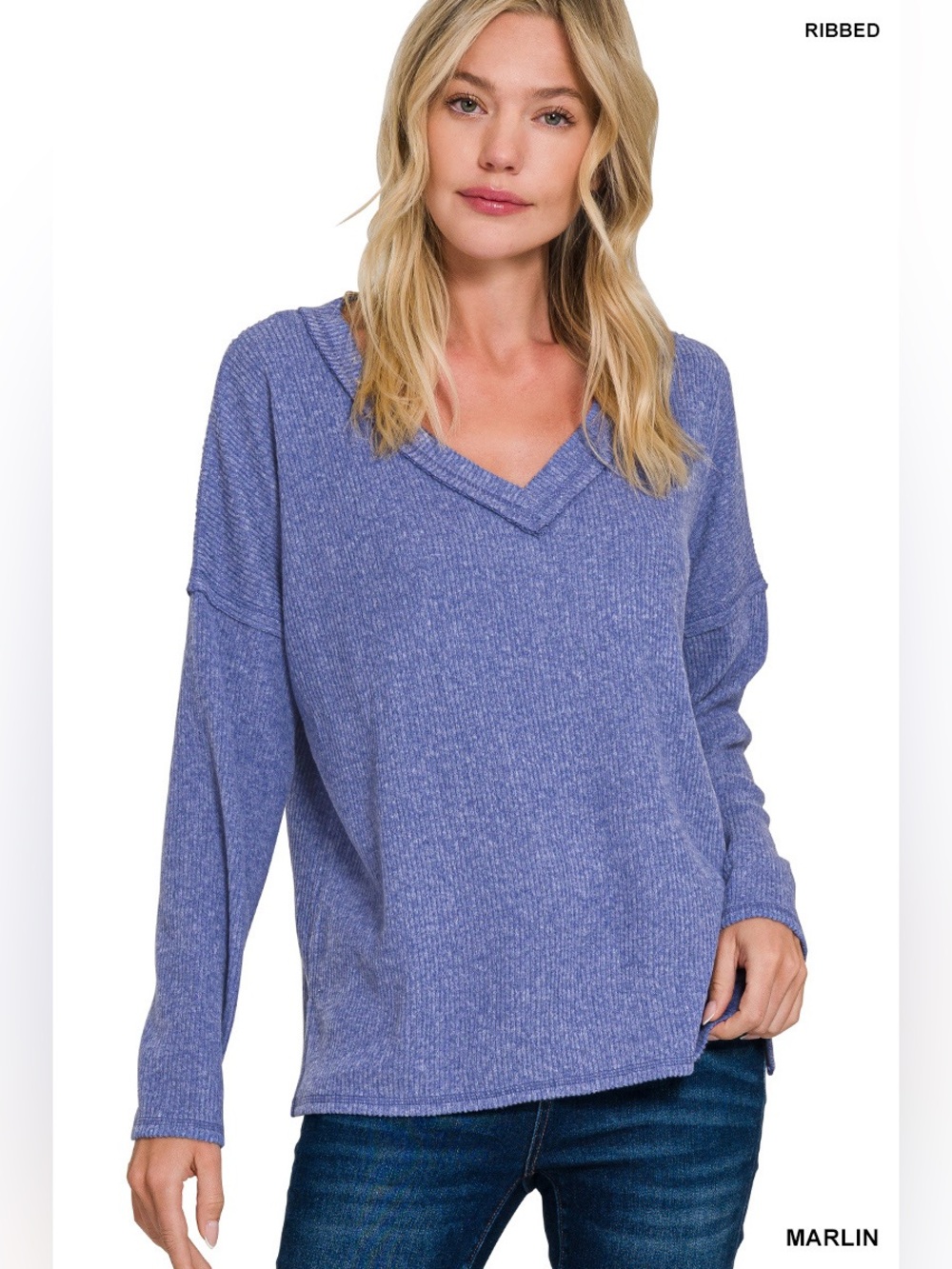 HT-2462G7 Zenana Marlin Ribbed Melange Long Sleeve Top